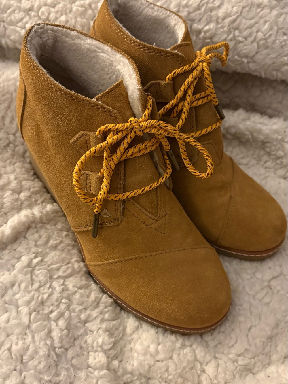 TOMS- Women's Suede Ankle Booties in Mustard with Fleece Lining